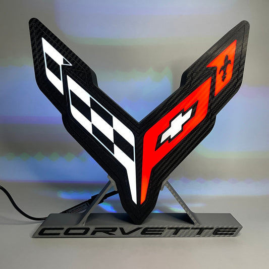 Corvette C8 Logo Light Box, Light Up Gift, Gift for Car Lovers, Classic Car Decor, Automative Gifts, Sports Car Gift